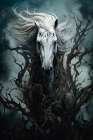 Fantasy of horse charging through forest. AI Generated. Art Print